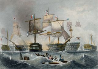 Lord Nelson Battle Of Trafalgar Hand Colored Cartouche Engraving Graham Pinx