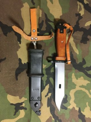 Polish Type Ii Bayonet.  Orange Handle,  Scabbard,  Leather.  Match Numbers