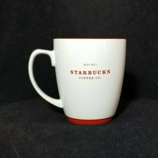 Starbucks Coffee 2008 White Abbey Estd 1971 Large Mug Tea Cup Red Trim 18 Oz