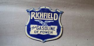 Porcelain Richfield Gasoline Of Power Enamel Sign Size 6 " X 5.  5 " Inches