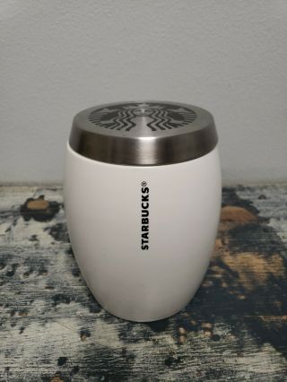 2011 Starbucks White Ceramic Coffee Bean Canister Cookie Jar Stainless Steel Lid
