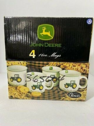 Gibson John Deere 16 Oz Mugs Set Of 4 Nothing Runs Like A Deere Tractor Vg