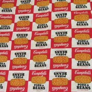 Vintage Campbell’s Soup Pork And Beans Advertising Sew Fabric 45” X 94” Cotton