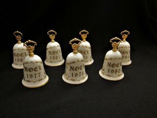 Set Of 7 Vintage Gorham Fine China Christmas Bells 1977 - 1984 (missing 1978)