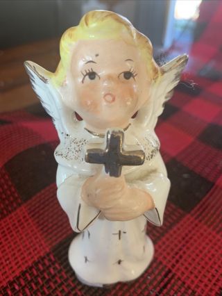 Vintage 4 " Tall Christmas Angel Holding Cross Figurine Japan