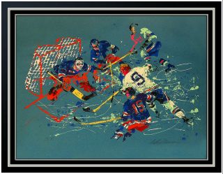 Leroy Neiman Blue Hockey Signed Color Serigraph Blackhawks Bobby Hull Sports Art