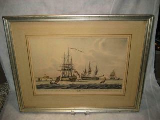 Vintage Framed & Matted Maritime Aquatint Print By Edward Orme 17 " X 11.  5 "