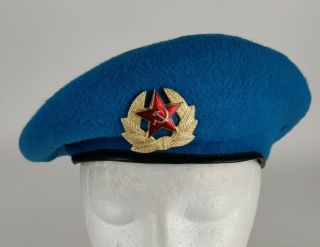 Vintage 80s Cold War Era Soviet Russian Airborne Officer Vdv Blue Beret Hat Cap
