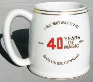 Vintage Uss Midway Quadridecennial Cv - 41 14oz Coffee Mug 1985 40yrs Of Magic