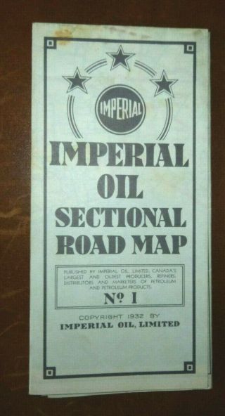 1932 Western Ontario Road Map Imperial Oil Gas Canada Pumps Windsor Hamilton
