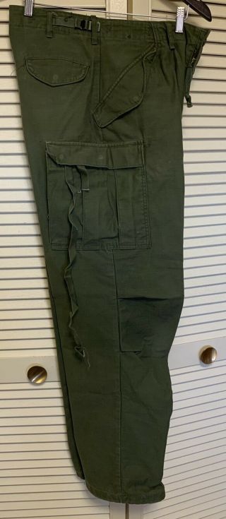 Vtg 70s Trousers Cold Weather Wind Resistant Sateen Army Shade 107 Medium Long