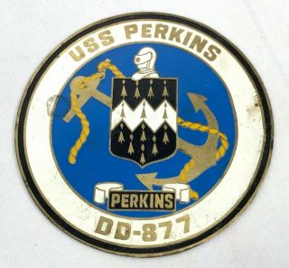 Vintage Uss Perkins Dd - 877 Metal Plaque Emblem