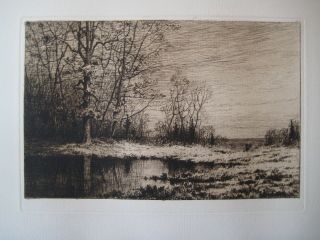 Henry Farrer " Woods In Winter " 19th Century American Etching Published 1881