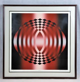Mark Rowlnad " Whim " Op Art Hand Signed Serigraph Geometric Circle Limited Ed Art
