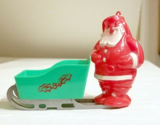 Hard Plastic Santa Claus With Sleigh.  Ornament,  Also Candy Container.  Usa.  1950