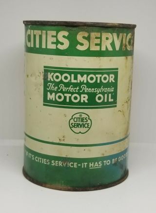 1930s Cities Service Koolmotor Perfect Pennslyvania One Quart Motor Oil Can