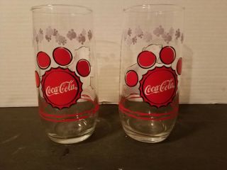 2 - 1999 Coca Cola Polar Bear Glass Coke Cup 6 " Tall Red Collectible Paw Print