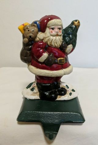 Vintage Christmas Heavy Cast Iron Santa Claus Stocking Holder Hanger 4 1/2 "