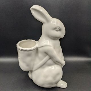 Rae Dunn 12” White Ceramic Porcelain Easter Rabbit Bunny Planter Hop