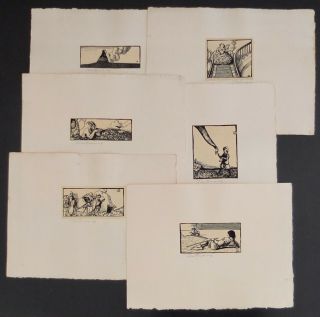 Set Of 6 Small Allen Lewis Woodblock Prints All Signed In Pencil