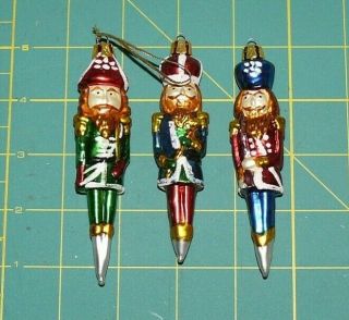 Set Of 3 Glass Nutcracker Toy Soldier Christmas Tree Ornaments 4 " Tall