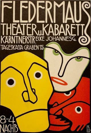 1907 Bertold Loeffler Wiener Werkstatte Lithograph Cabaret Fledermaus