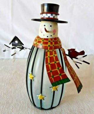 Iron & Frosted Glass 8 " Snowman Tea Light Candle Holder Christmas Holiday Decor