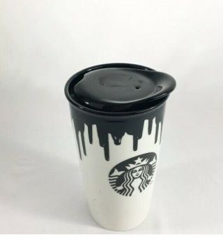 STARBUCKS BAND OF OUTSIDERS Ceramic Double Wall Travel Cup Mug Black White 2014 2
