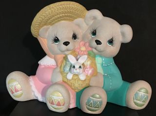 Vintage Ceramic Mold Hand Painted Easter Bears With Bunny In Basket 6.  75 " X 10 "