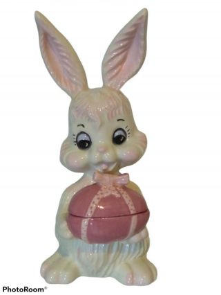 Vintage Ceramic Easter Bunny Rabbit Easter Egg Trinket Box Handpainted Hobbyist