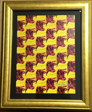 Andy Warhol Jersey Cow Hand Signed Print 1986 Framed