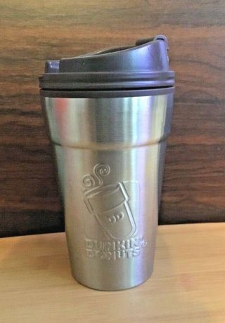Dunkin Donuts 2012 Stainless Steel Travel Tumbler Cup W/3d Embossed Logo And Top