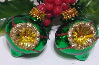 Indent Christmas Ornament Mini Mercury Glass 2 Green Gold Red Mica Glitter