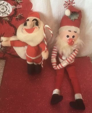 Vintage Stuffed Santa Claus Christmas Decorations 50s 60s Shelf Sitter