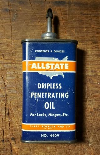 Allstate Dripless Penetrating Oil Handy Lighter Fluid Tin Can Lead Top