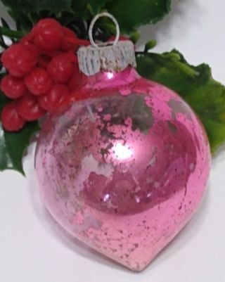 Shiny Brite Teardrop Vintage Christmas Ornament Pink Mercury Glass Usa