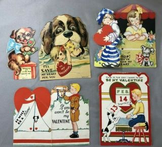 5 Vintage Dog Valentines Die Cut Swimming Boy Scout Tent Calendar