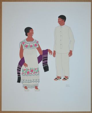 Listed Guatemalan Artist Carlos Merida,  Serigraph Costume Plate Signed