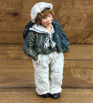 June Mckenna Flat Back Ornament 1988 Victorian Boy White Hat 5 " Tall