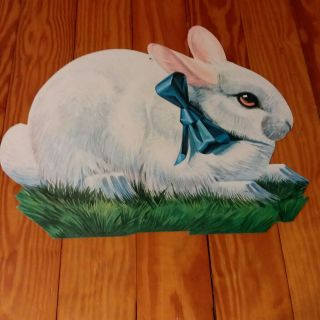 Vtg Eureka Easter Bunny Die Cut Cardboard Decoration Large 14 " Blue Ribbon