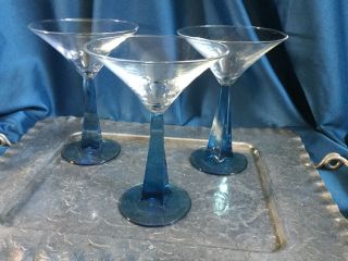 3 Bombay Sapphire 4 Sided Twist Square Blue Stem Martini Glasses