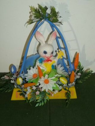 Vintage Plastic Easter Decoration Bunny Playing Guitar