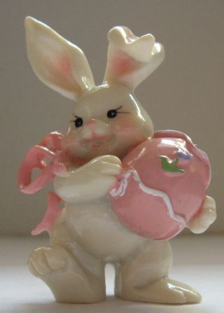 Vintage Russ Easter Bunny Figurine White Rabbit Pink Egg