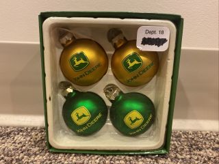 Vtg John Deere Glass Holiday Christmas Ornament Glass Balls Pack 4