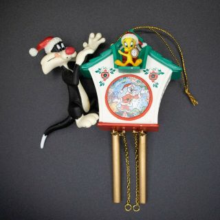 Vtg 98 Looney Tunes Sylvester And Tweety Cuckoo Clock Christmas Ornament