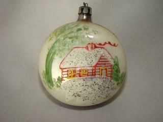 Vintage 3 - 1/2 " Hand Painted Cabin Mercury Glass Christmas Tree Ornament,  Poland