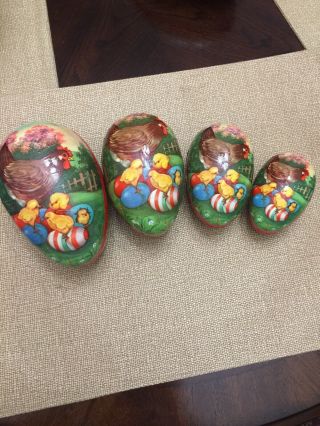 Vintage Set Of 4 Paper Mache Nesting Easter Eggs Made In Western Germany