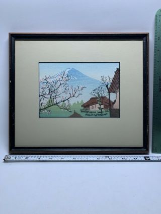 Vintage Art Japanese Color Wood Block Print Mt Fuji Framed