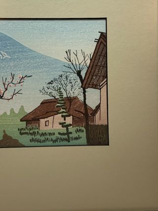 Vintage Art Japanese Color Wood Block Print Mt Fuji Framed 2