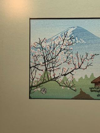 Vintage Art Japanese Color Wood Block Print Mt Fuji Framed 3